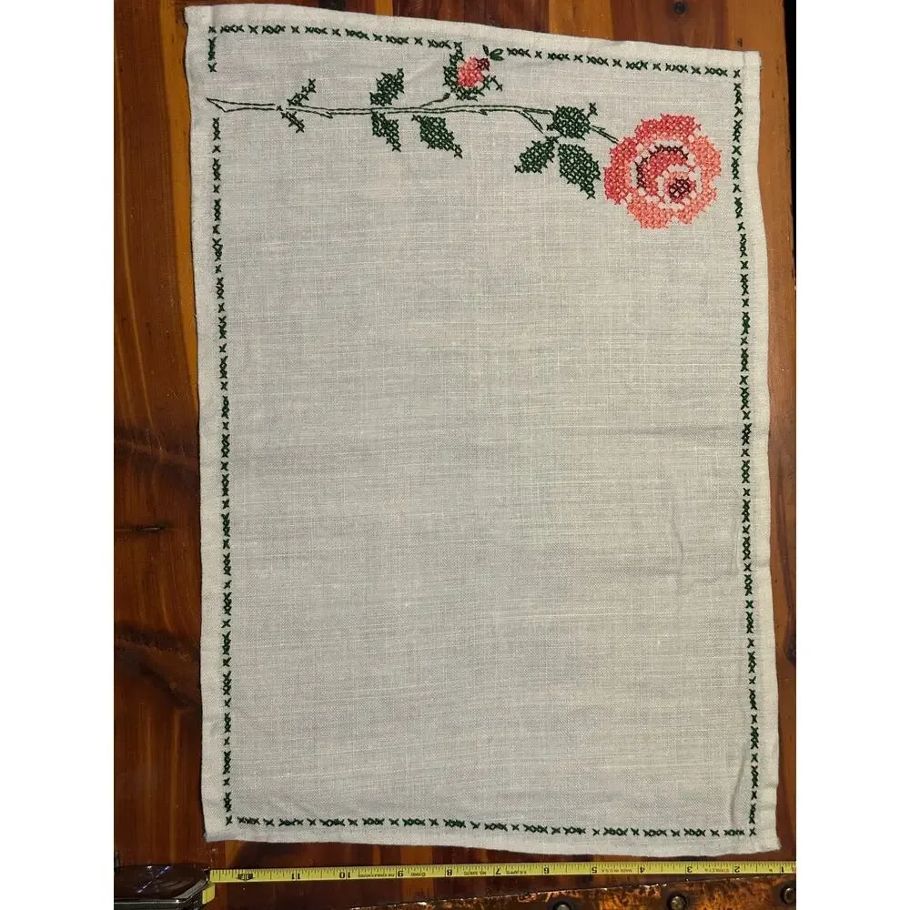 Vintage Rose‎  linen set, placemats,  napkins, coasters, embroidered linen